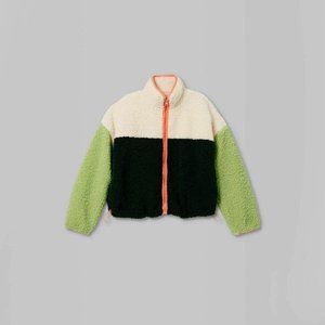 * New* Full Zip Sherpa Jacket - Wild Fable Green Color Block S